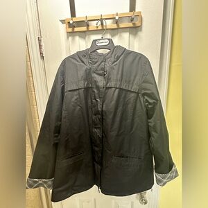 Izod Women’s Black Fleece Lined Hooded Raincoat Size L